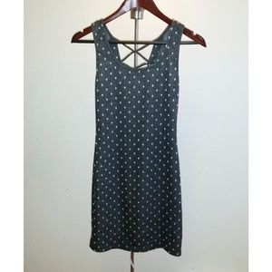 New Dark Gray + White Polka Dot Pencil Dress